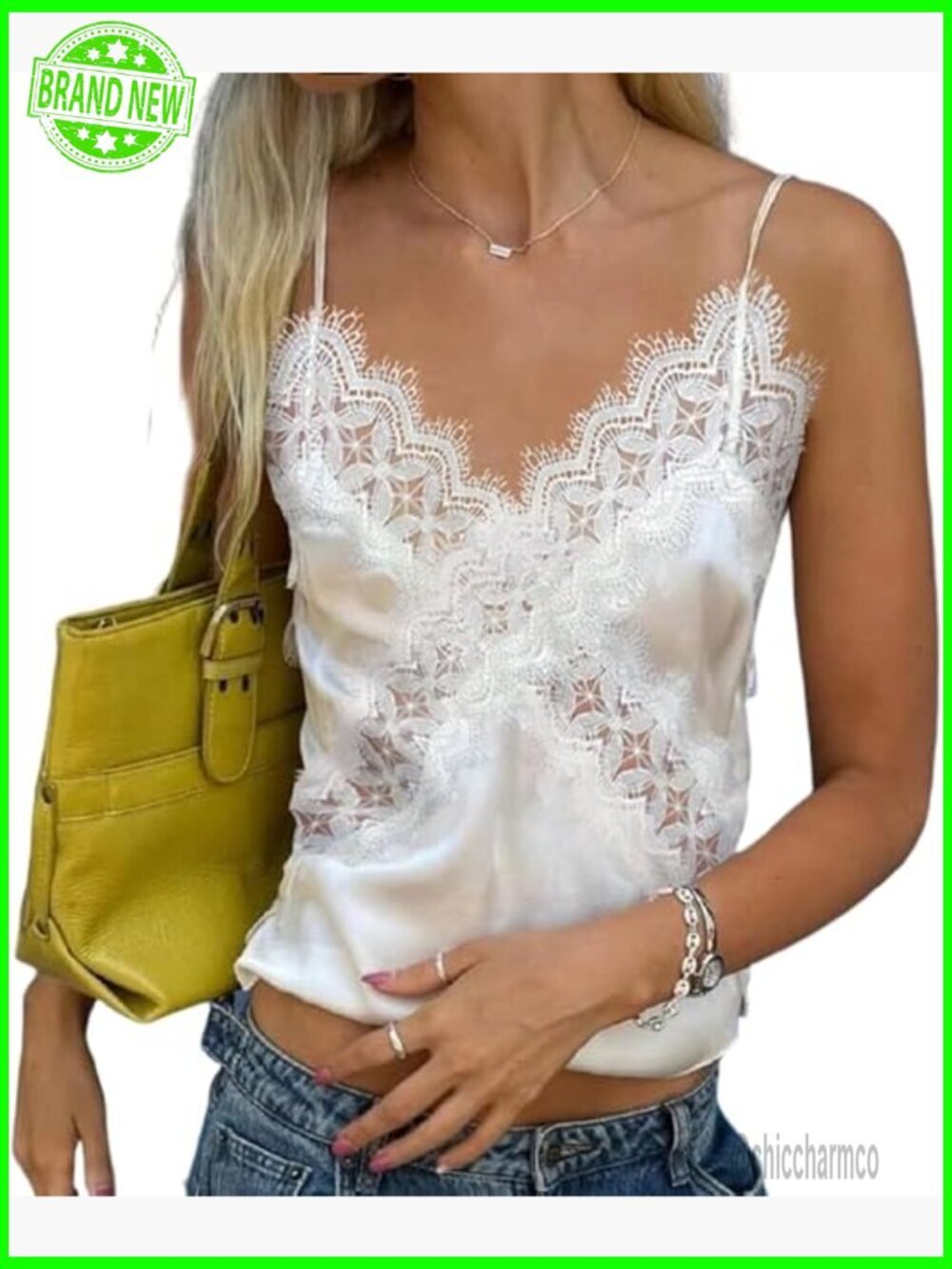 Silky V Neck Satin Lace Camisole Spaghetti Strap Layering Tank Top